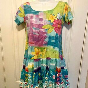 Size XS Vintage 2000's JAMS WORLD DRESS- Tropical Bliss of Many Colors/ Cotton
